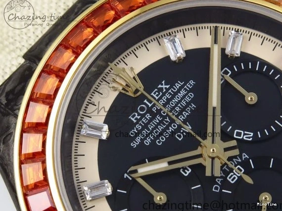 MiroTime 0513 Refined Daytona DIW Carbon Case DIWF Edition Black White Dial Orange Diamonds Bezel on White Nylon Strap A 1668